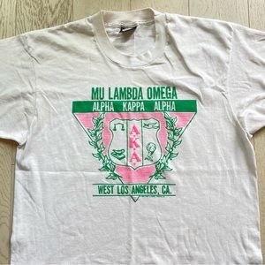 Vintage 80s Alpha Kappa Alpha Mu Lambda Omega West LA screen stars tee shirt